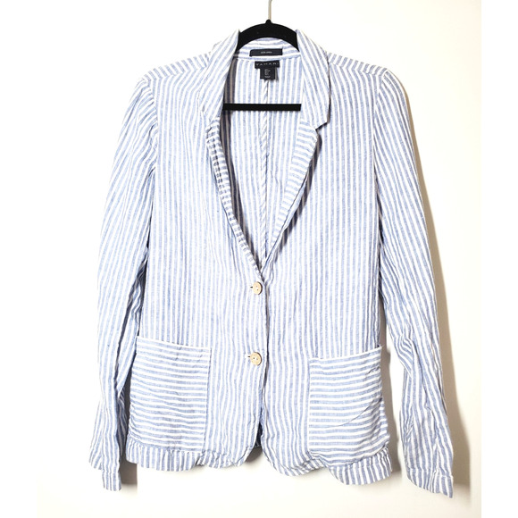 Tahari Womens Large Striped Two-Button Linen Blazer Jacket‎ White Blue Beach - Picture 8 of 8